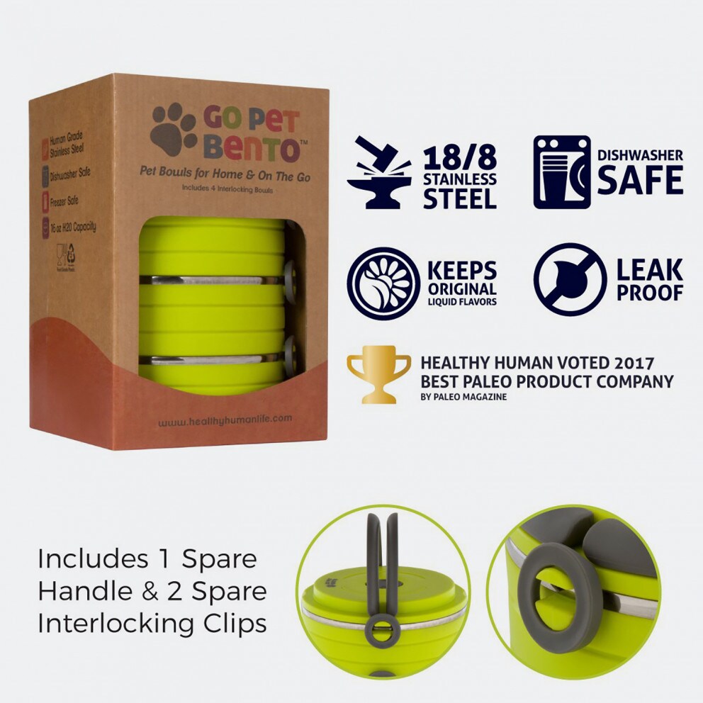 Healthy Human Travel Pet Bento Σετ 2 Δοχείων Φαγητού για Κατοικίδια