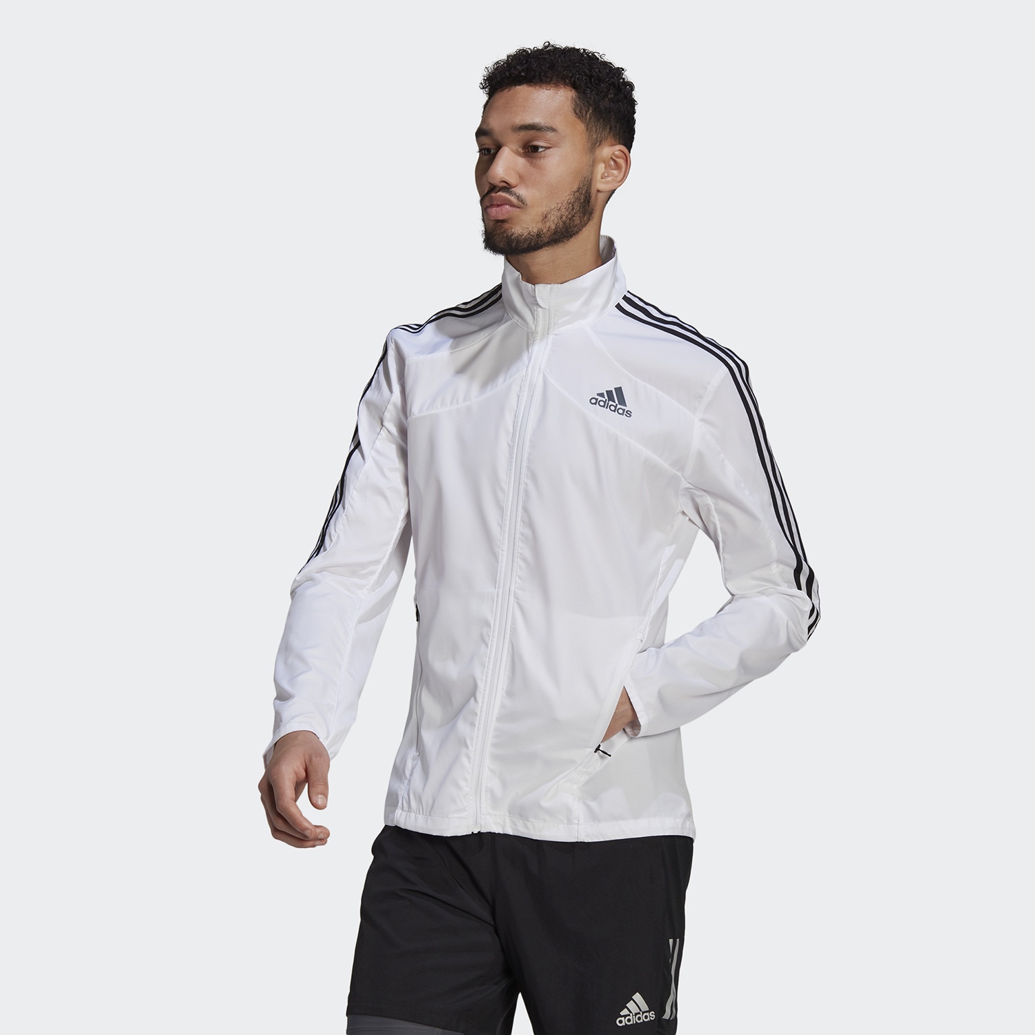 adidas bogota main store hours today live in india Stripes Men s Jacket WHITE BLACK GK6111 adidas Performance Marathon 3