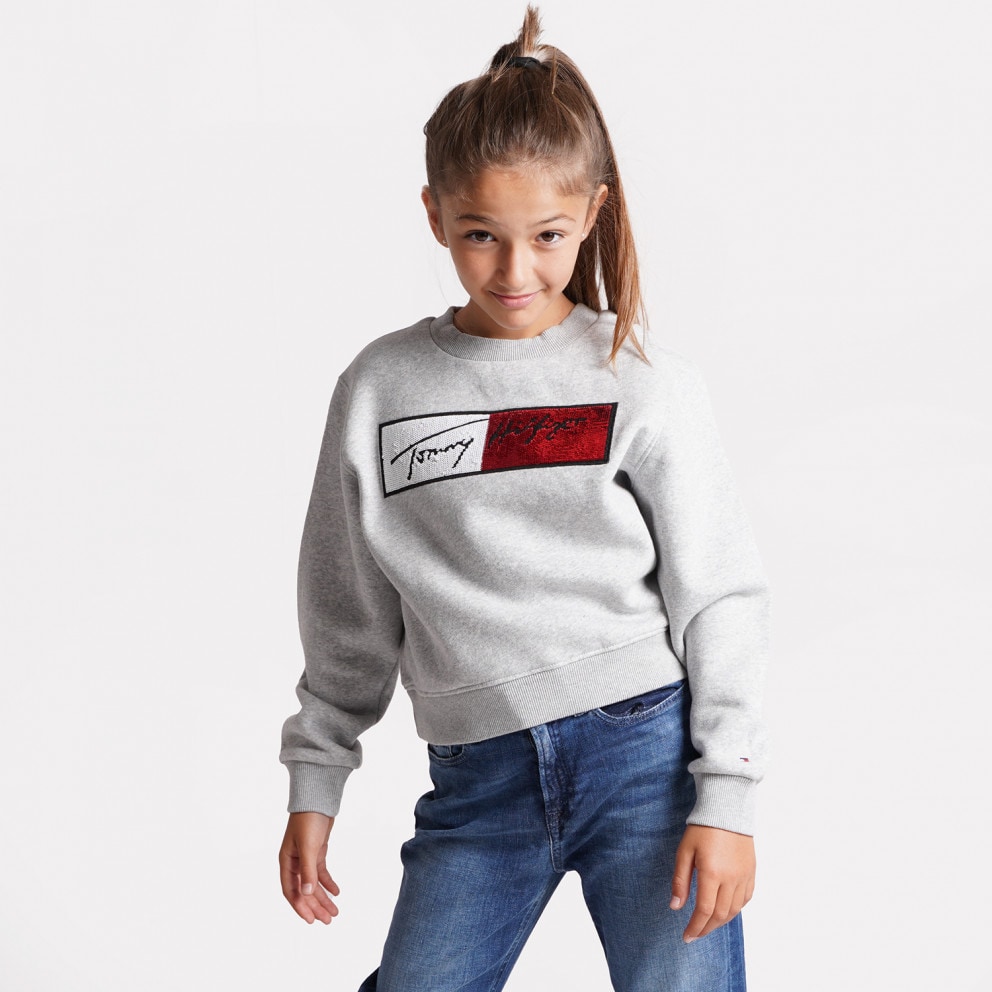 Jeans Kids\' Logo - Womens P01 Outline - Grey Belt HILFIGER KG0KG06162 Sequins TOMMY Sweatshirt 2 Tommy Flag Th