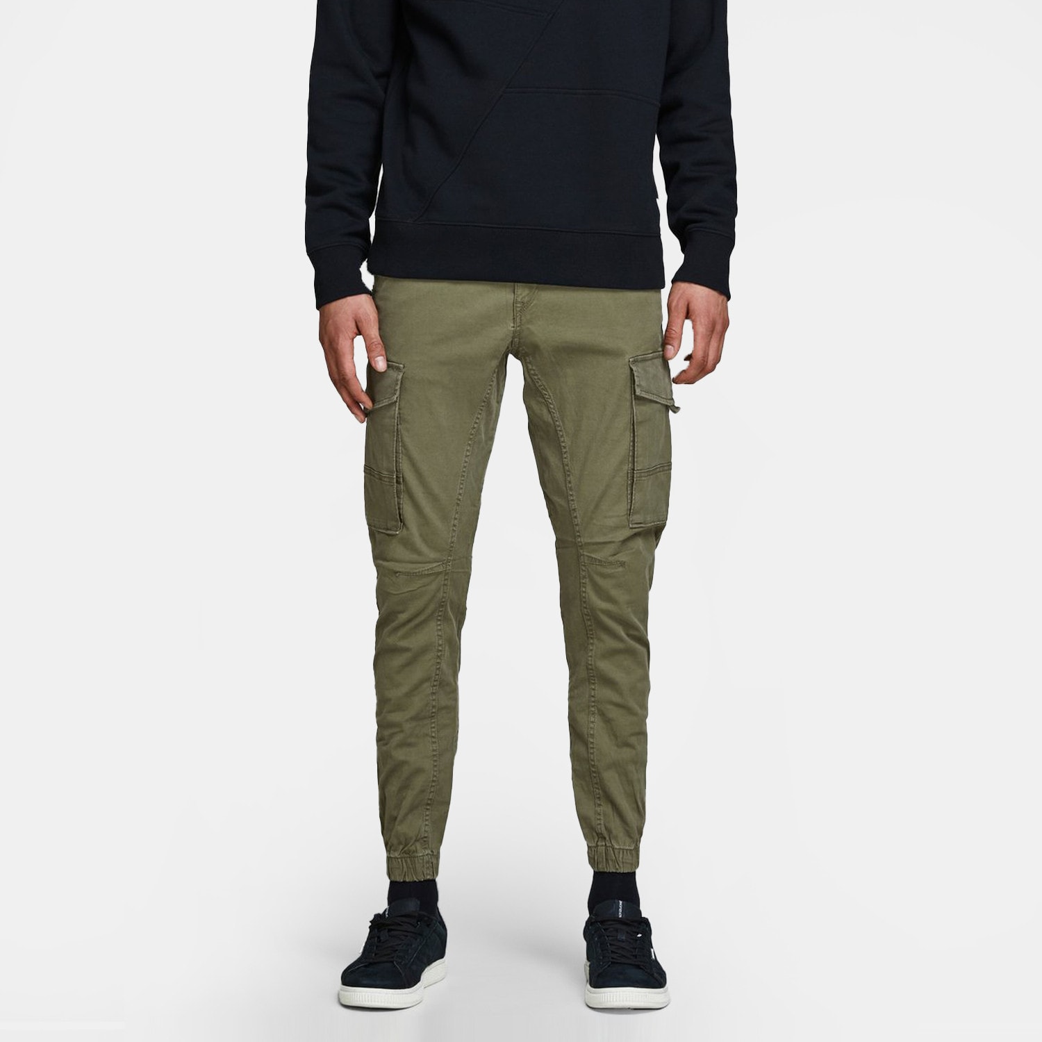 Jack  Jones Black Cuffed Cargo Trousers  New Look