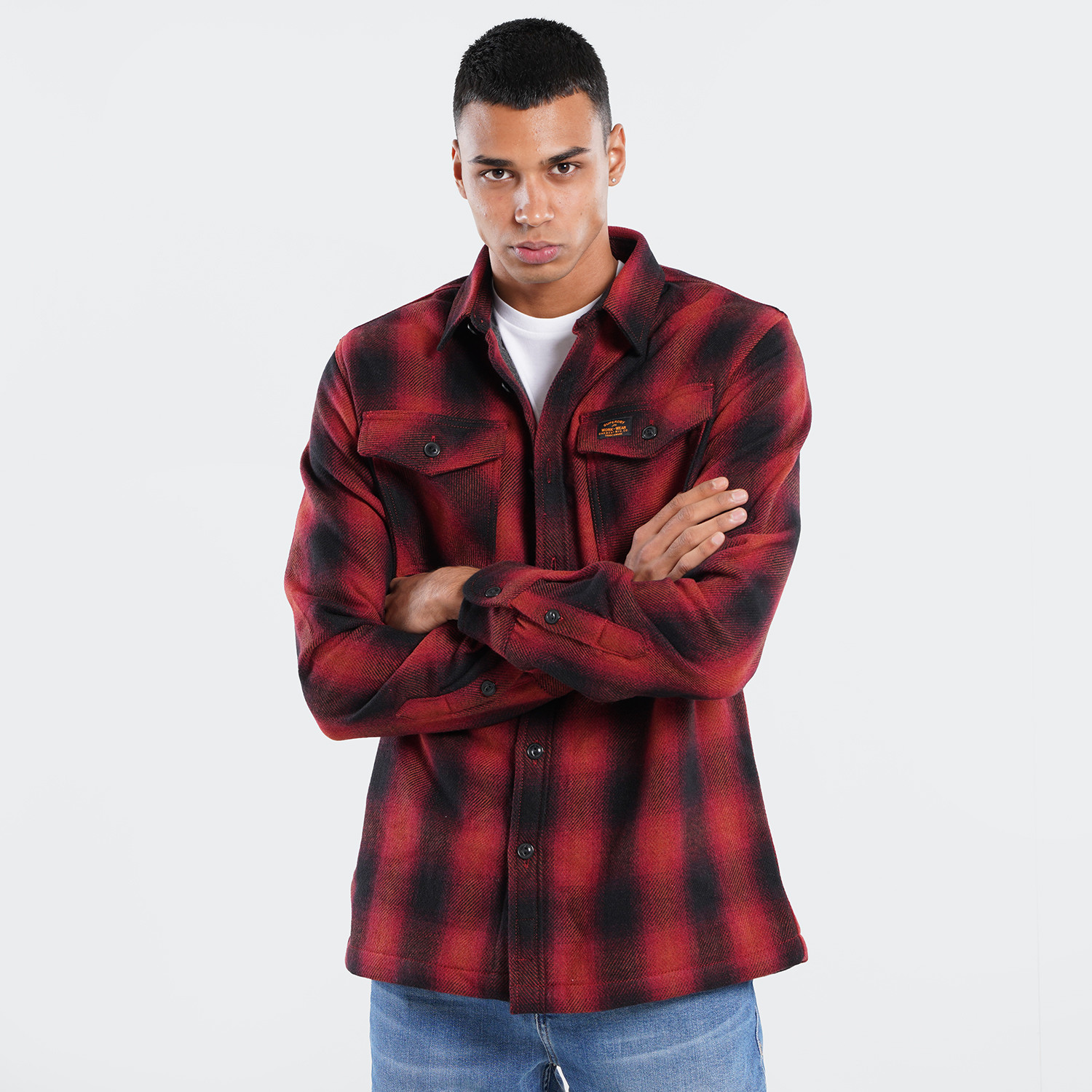 6GN - Superdry Wool Miller Overshirt Men's Shirt REDWOOD CHECK 