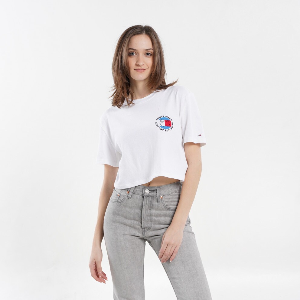 Tommy Jeans Super Crop Peace Smiley Women s Tee White DW0DW11467