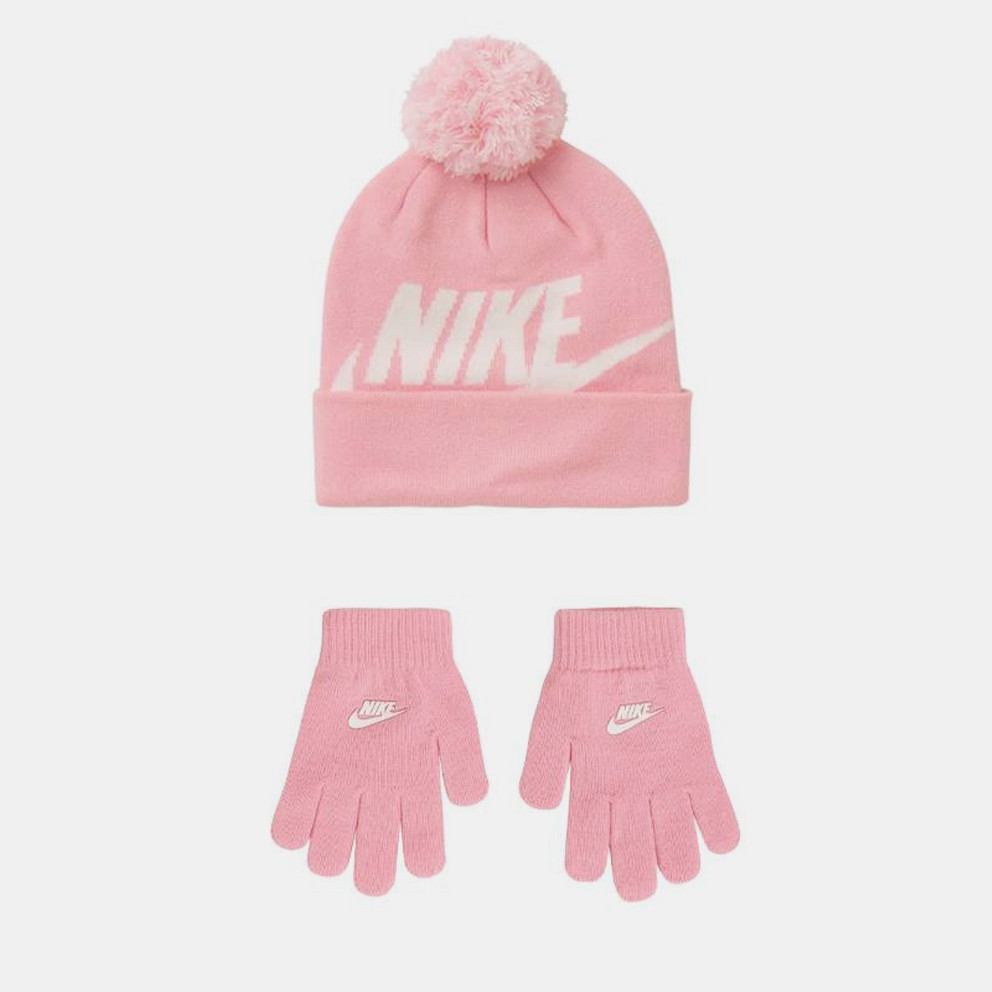 Nike Swoosh Pom Kids' Beanie and Gloves Set Pink 8A2695-A8F