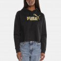 Puma ESS+ Metallic Logo Cropped Γυναικεία Μπλούζα Με Κουκούλα