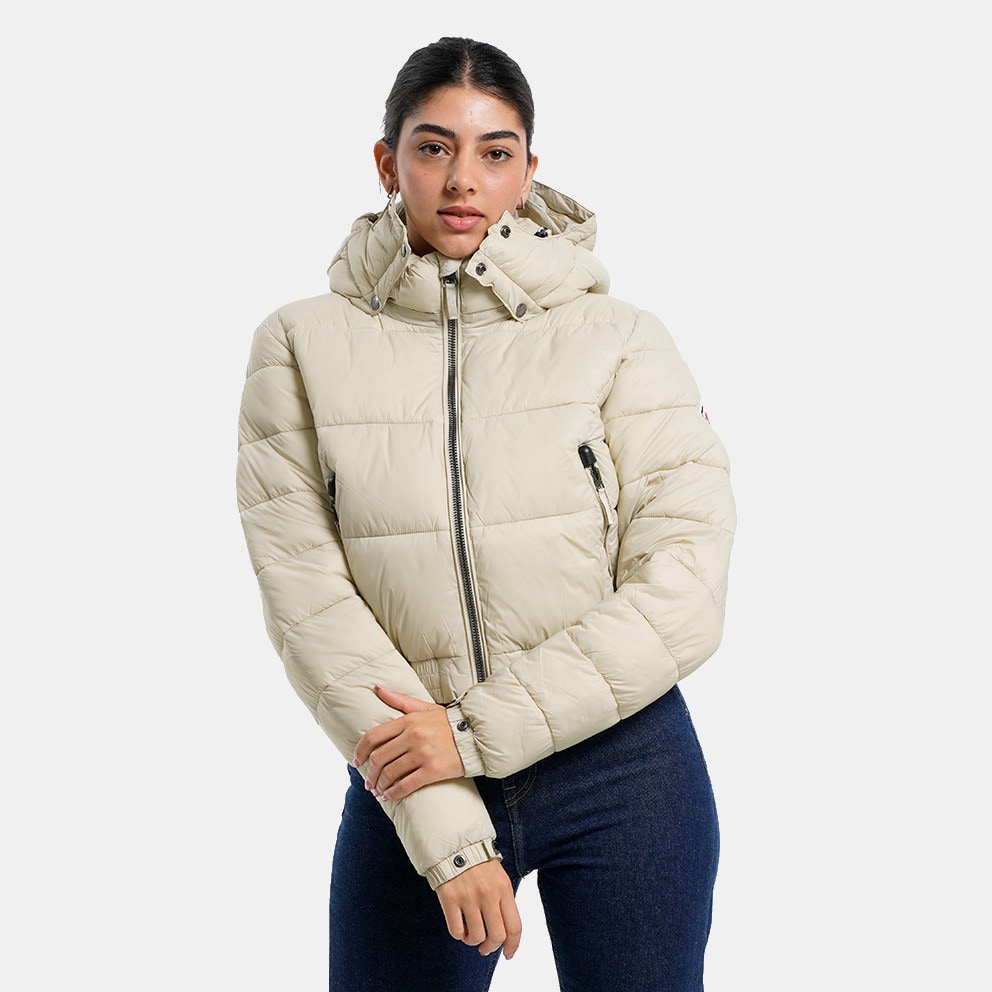 Diamond Quilted Nylon Cropped Jacket in Archive Beige - Women