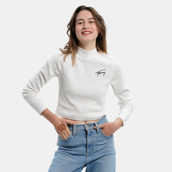 Tommy Jeans Baby Highneck Signature Γυναικεία Cropped Μπλούζα με Μακρύ Μανίκι
