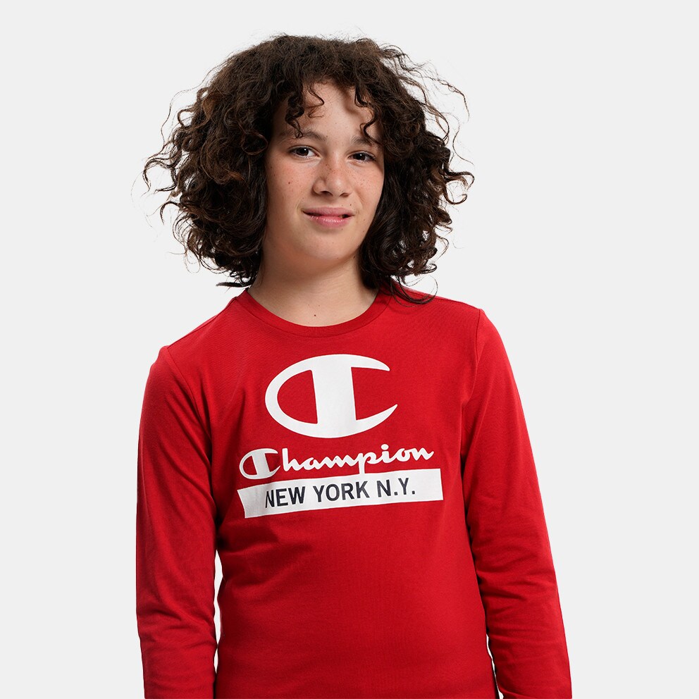 Champion Kids' Long Sleeves T - Shirt Red 306175 - RS053 - embroidered  single-breasted jacket Bianco