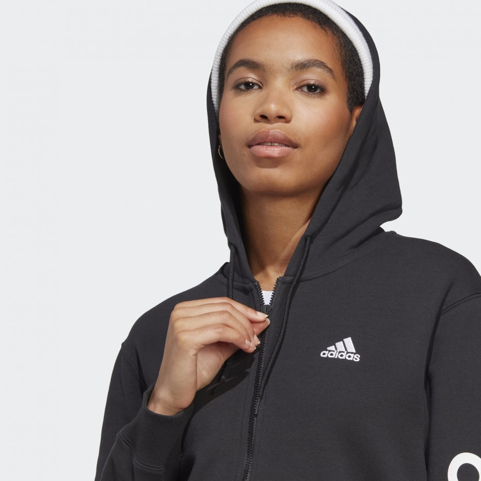 adidas Essentials Linear Full-Zip French Terry Hoodie Black / White IC6863