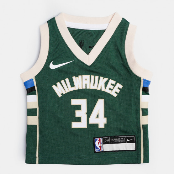 Youth Nike Giannis Antetokounmpo Hunter Green Milwaukee Bucks Logo Name & Number Performance T-Shirt