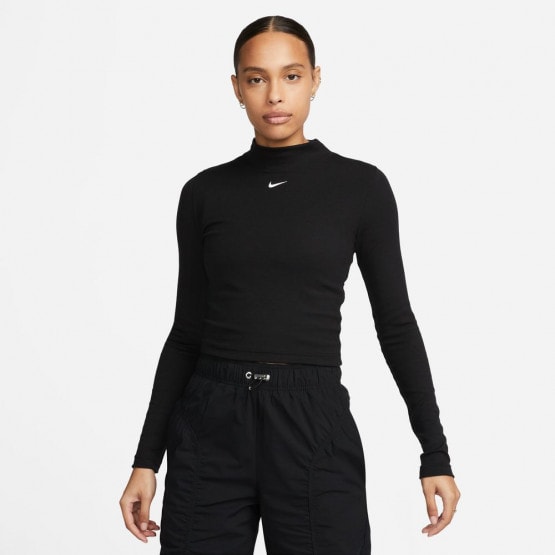 Nike W Nsw Essntl Rib Mock Ls Top BLACK/WHITE DV7880-010