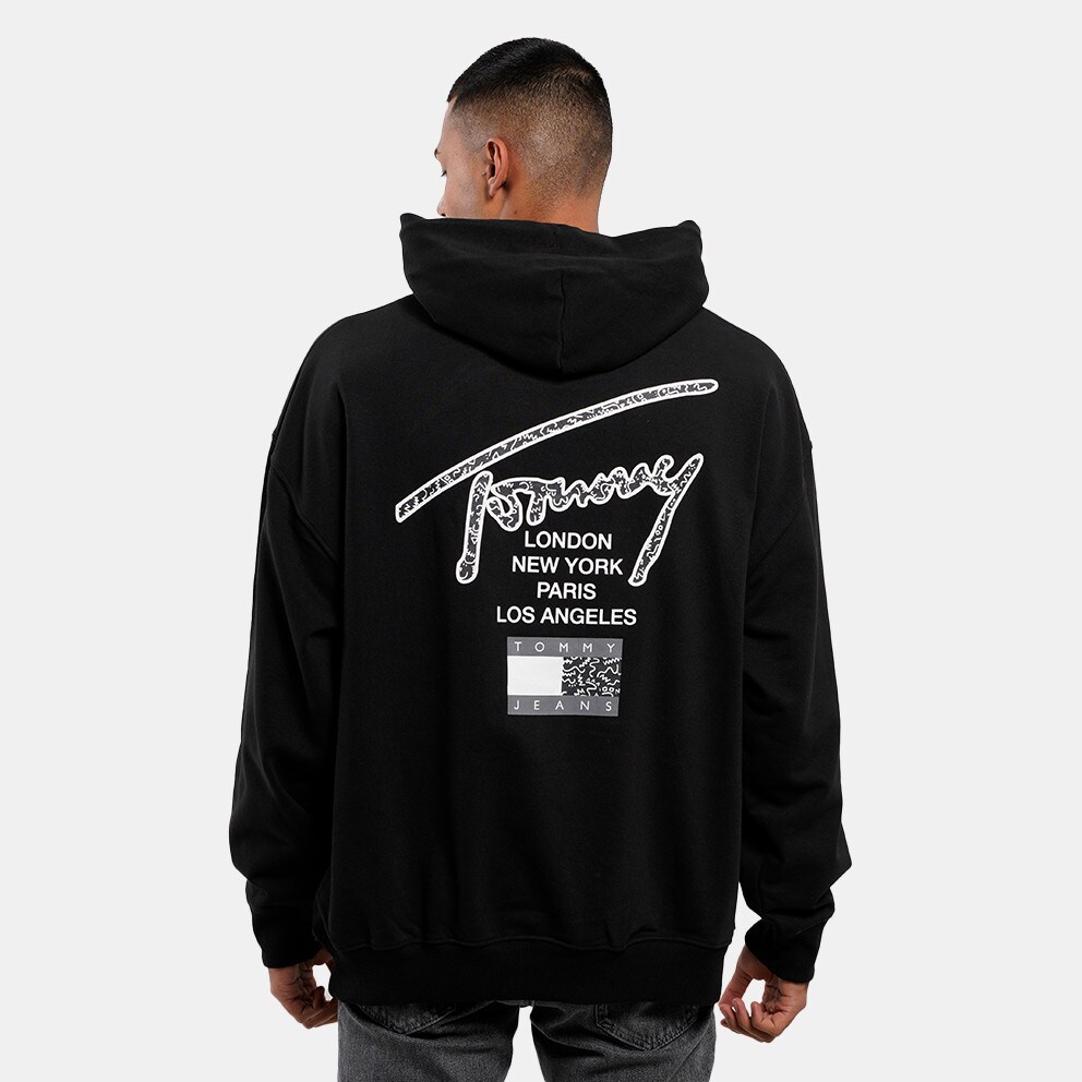 BDS - Tommy Jeans Oversize Aop Back Men's Hoodie Black DM0DM15693 - Tommy  Jeans Biała bluza z okrągłym dekoltem i flagą