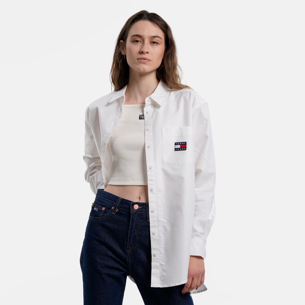 Tommy Jeans Badge Boyfriend Women's Shirt White DW0DW13804 - Tommy Jeans  Boxy Womens Crop Top - YBR