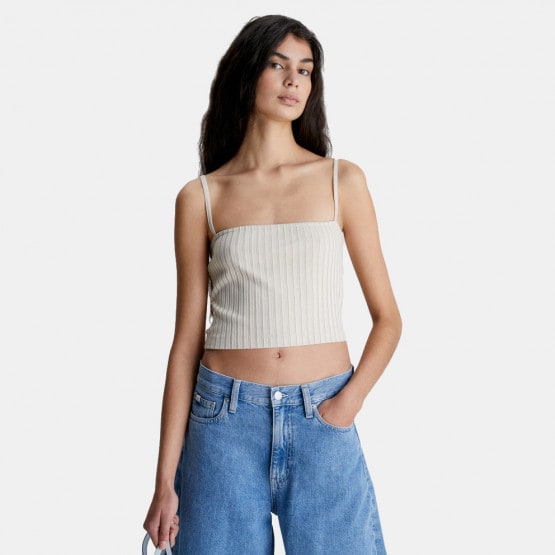 Calvin Klein Rib Cropped Γυναικείο Αμάνικο T-Shirt