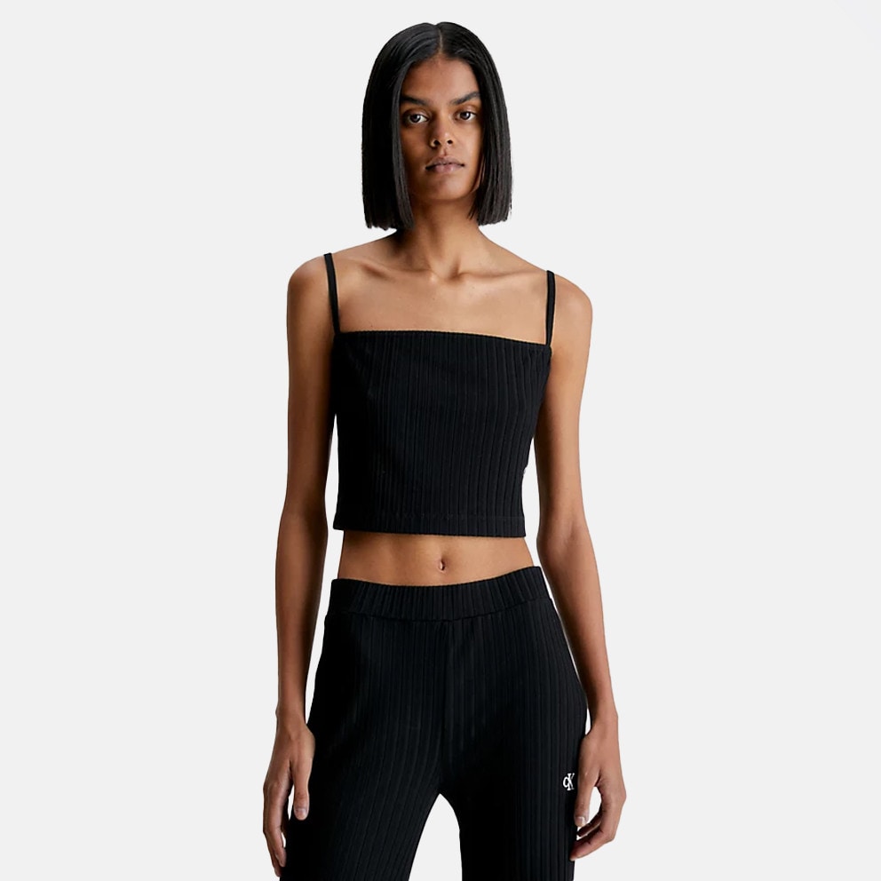 Calvin Klein Rib Cropped Γυναικείο Αμάνικο T-Shirt