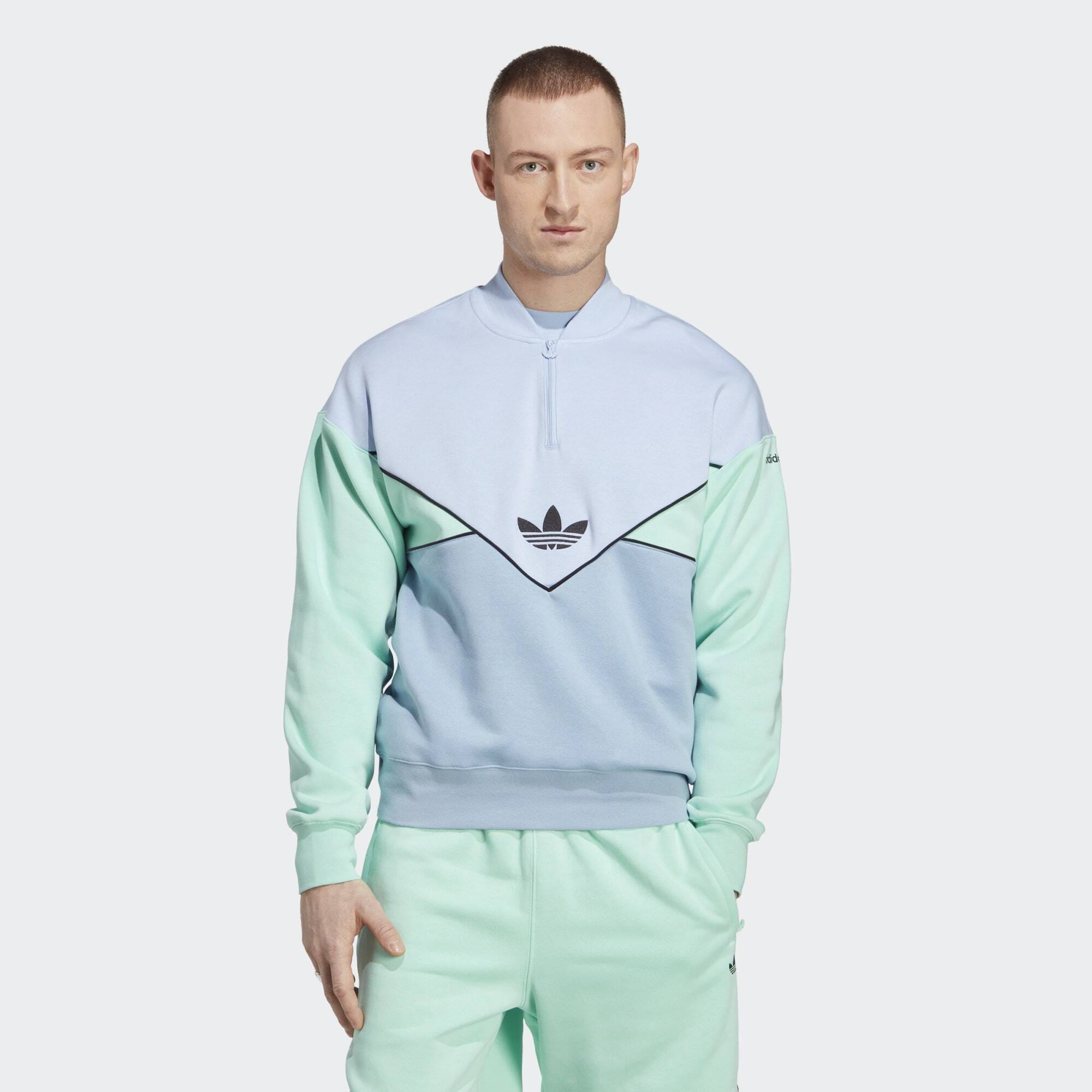 adidas Originals Adicolor Seasonal Archive Half - Crew Sweatshirt Blue / Ambient Sky / Easy HR5340 - adidas Cortos Rugby 3 Stripes