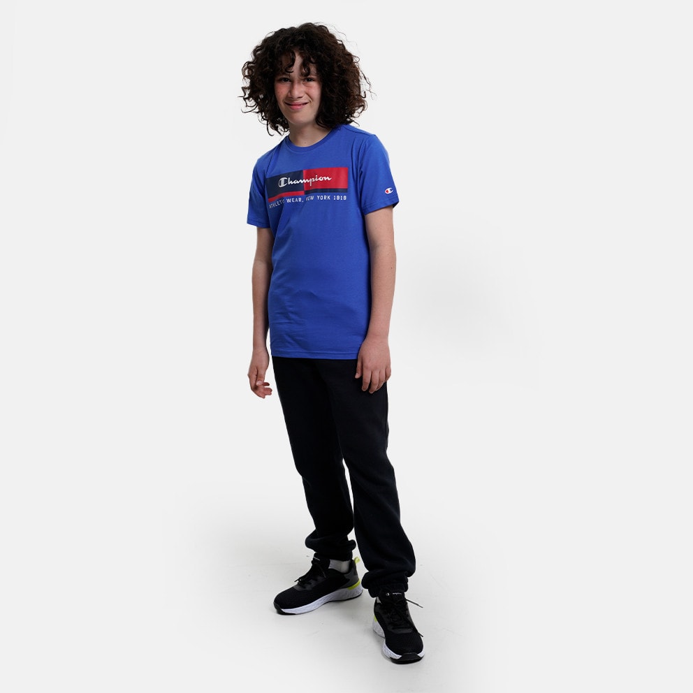 Champion Crewneck Kids' T - Shirt Blue 306308 - BS071 - Tom Tailor  Niebieski T-shirt z logo i okrągłym dekoltem