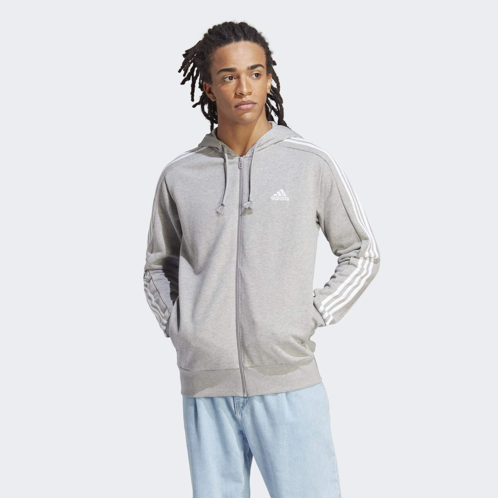 Zip Hoodie Medium Grey Heather / White IC9833 - Stripes Full - adidas Essentials French Terry - yeezy 500 high frosted blue hats