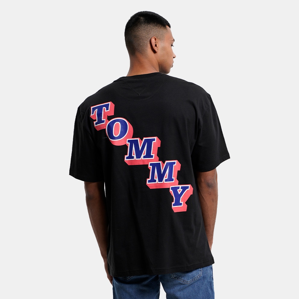 Tommy Flat Jeans μπροστινό λογότυπο - Tommy Flat Jeans Skate College Pop  Men\'s T - shirt Black DM0DM16398 - BDS