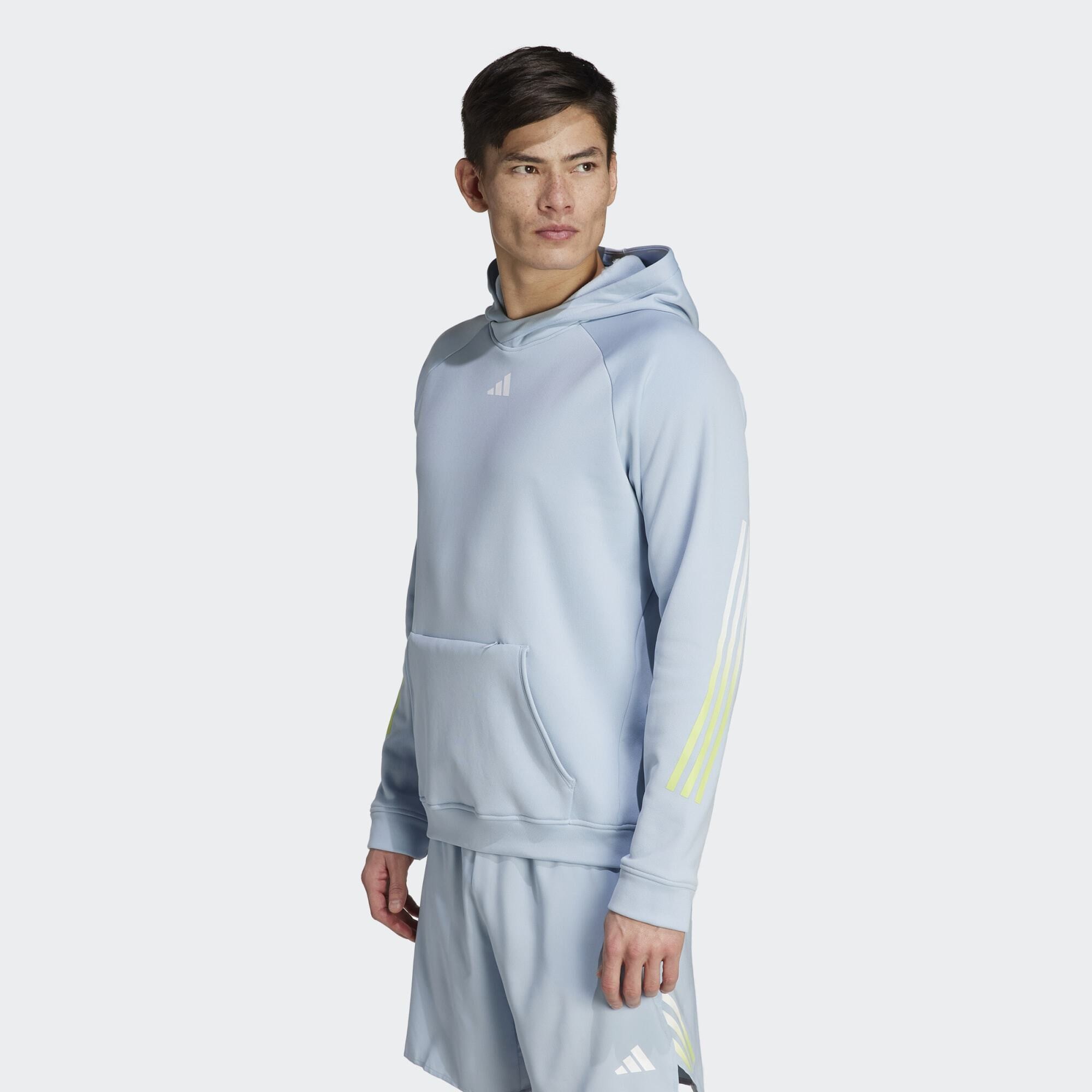 desesperación diamante Flojamente adidas Train Icons 3 - Stripes Training Hoodie Wonder Blue / Pulse Lime /  White IJ8117 - polokosela adidas must haves plain