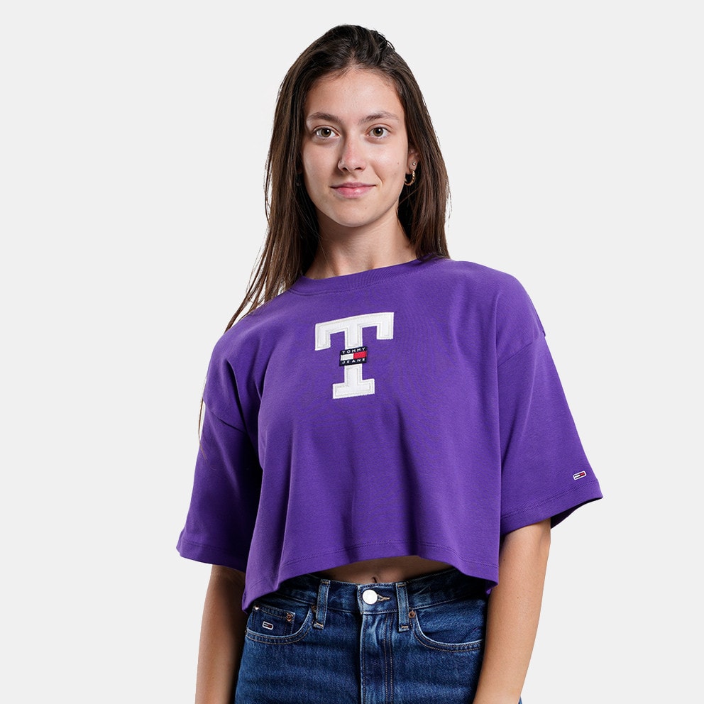 Tommy Jeans Tjw Ovr Crp Purple DW0DW16167 - VML T-shirt - College bandiera Tommy con Tee Flag Letterman cotone Hilfiger in