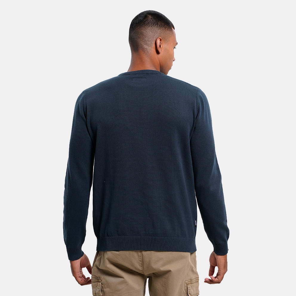 Le Breve crew neck sweater with logo arm band in navy