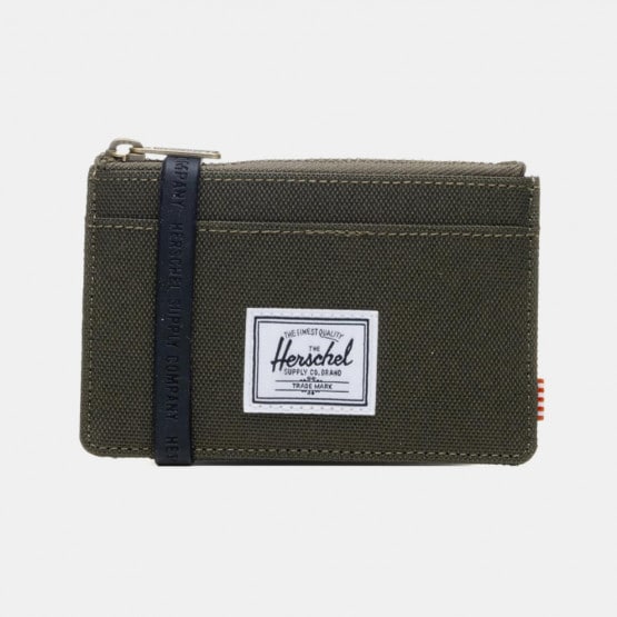 Check and Leather Zip Card Case in Olive Green - Women