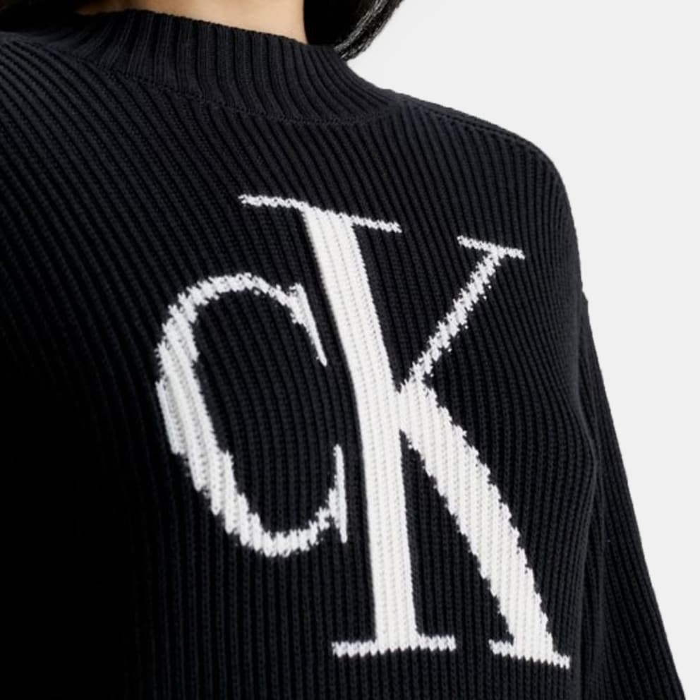 calvin klein chunky knit scarf item - Calvin Klein Ck Intarsia Loose  Sweater Dress Ck Black J20J222294 - BEH