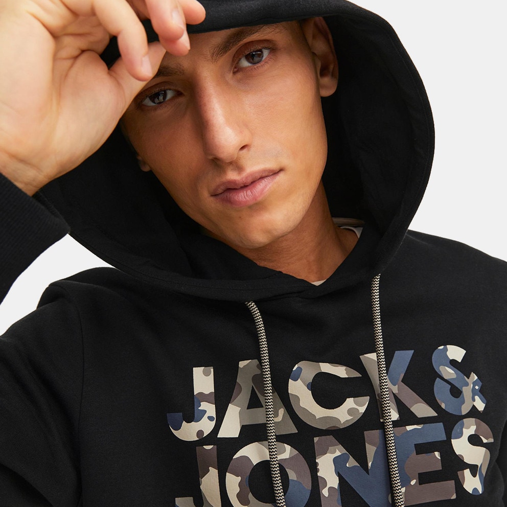 N10 Jack Jones Jjjames Men s Hoodie Black 12235338 C logo hoodie Blau