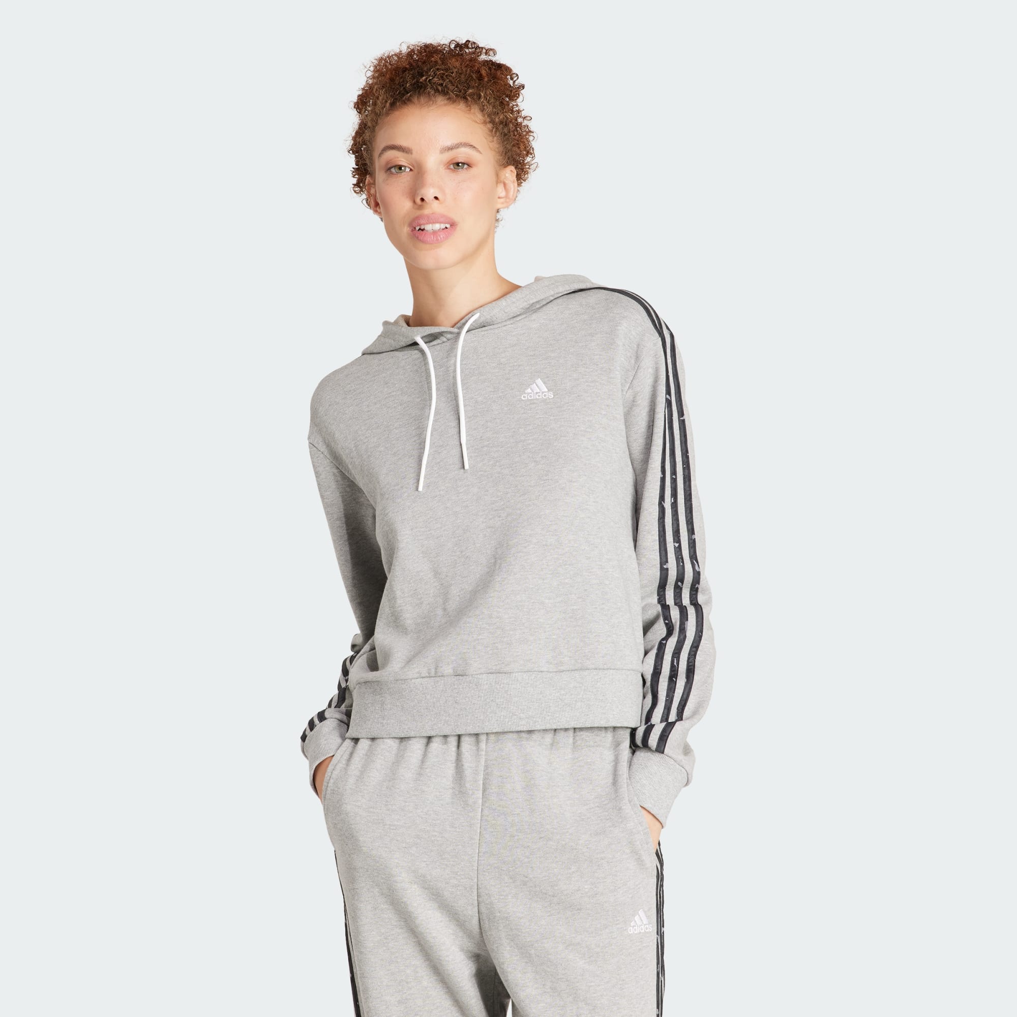 adidas Essentials 3 Stripes Animal Print Relaxed Hoodie Medium Grey Heather Grey IN9931