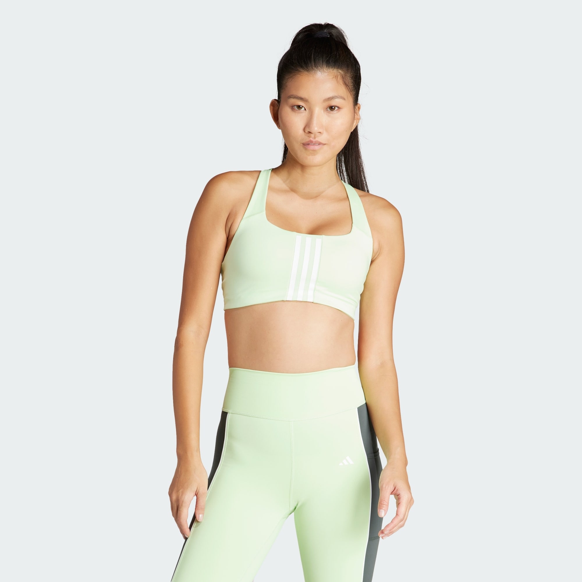 adidas Powerimpact Training Medium-Support 3-Stripes Bra Semi Green Spark  IT6624