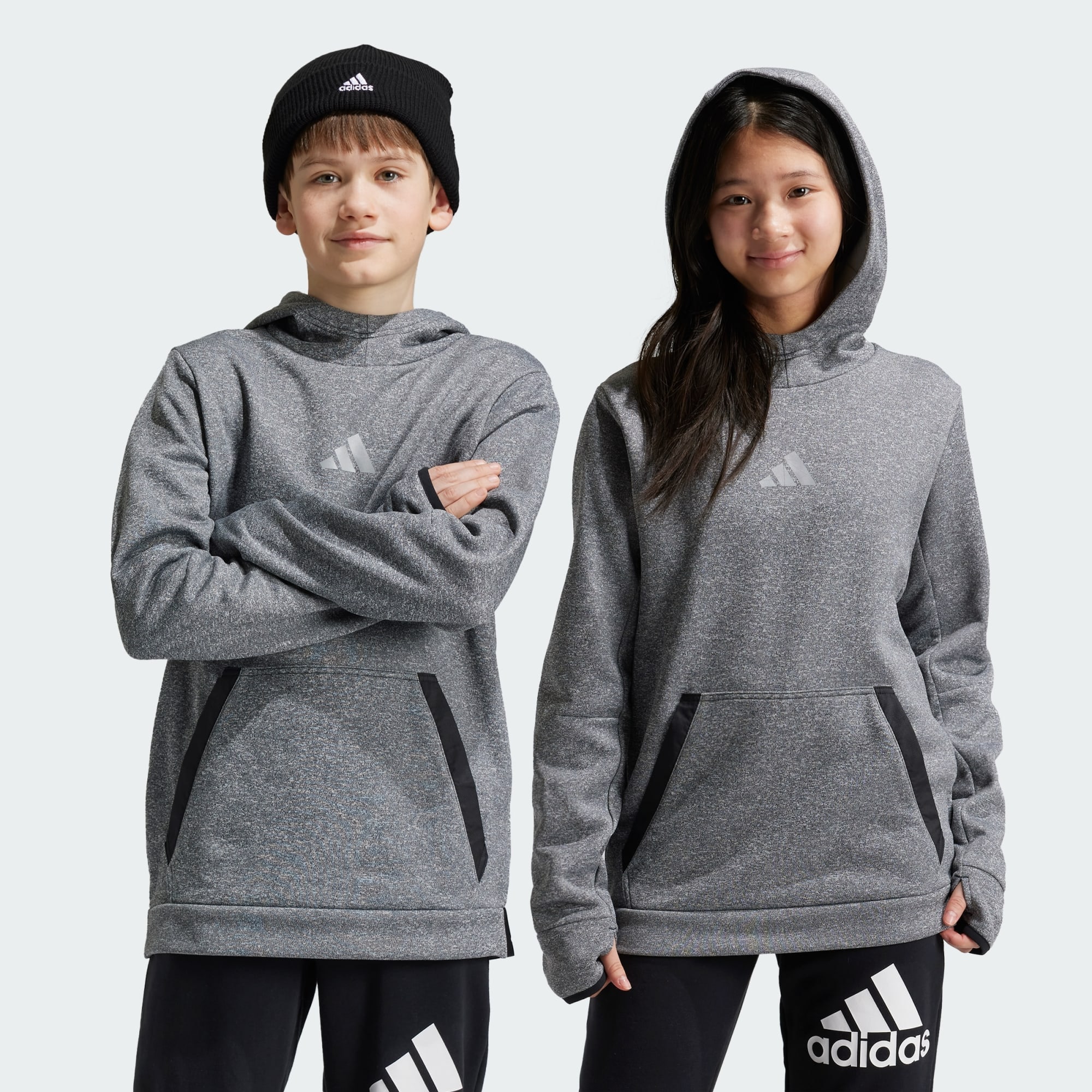 adidas Fleece Hoodie Kids Black Melange Grey Four Grey Two IV9493