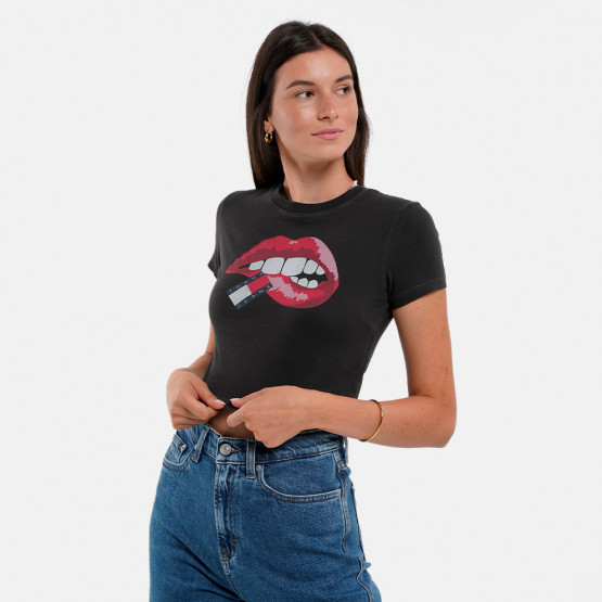 Tommy Jeans Tjw Slim Crp Washed Tj Lips Tee