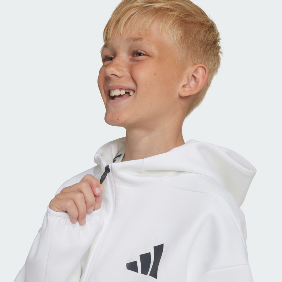 Zip Hooded Track Jacket Kids White Black JJ4147 adidas britomart women black hair boys adidas sportswear Z.N.E. Full
