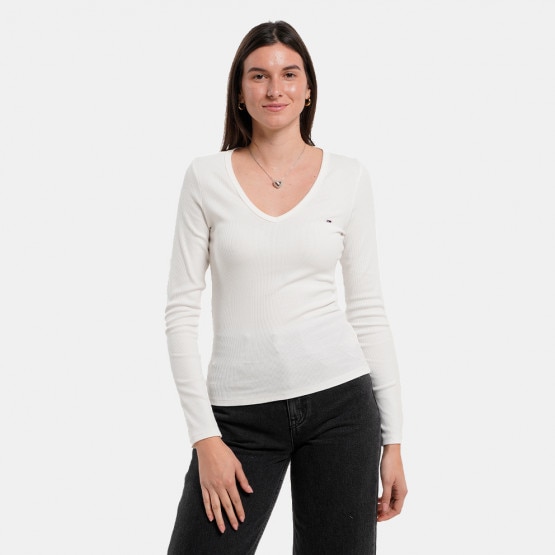 Tommy Jeans Slim Essential Rib V Neck Women's Shirt