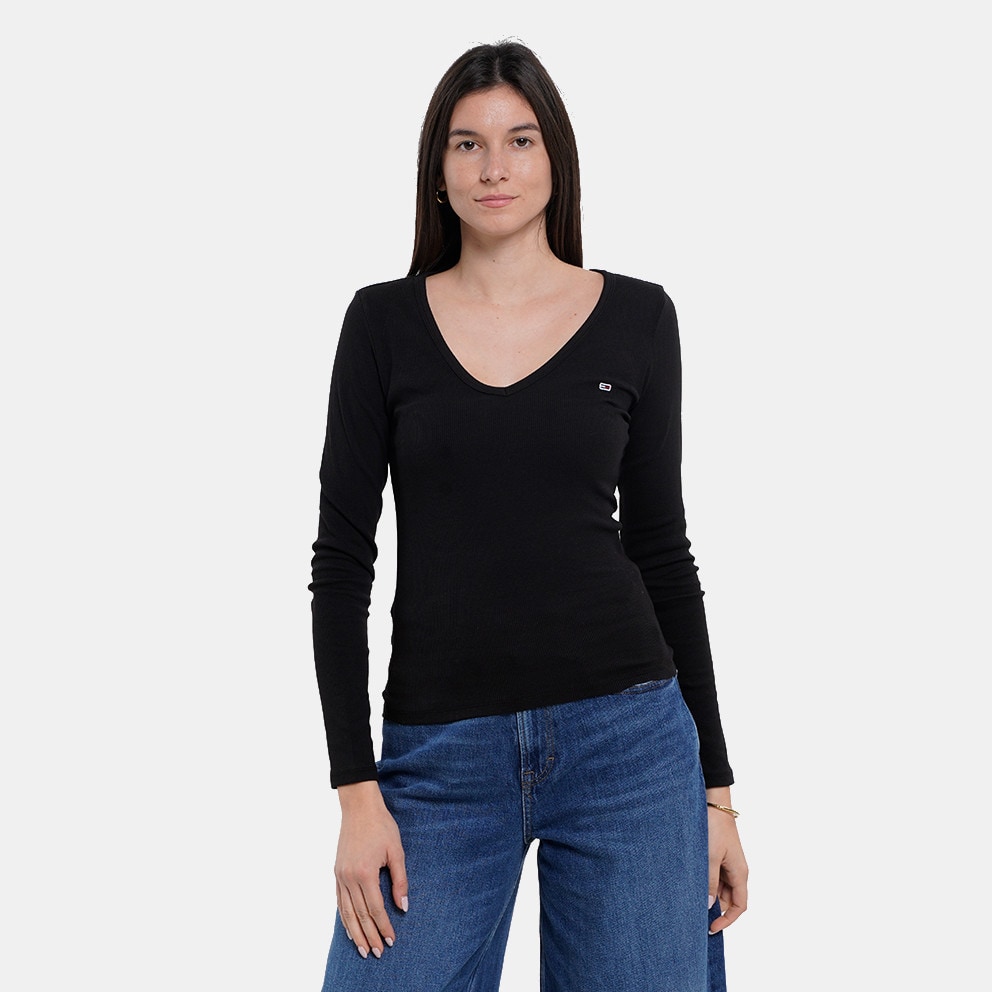 Tommy Jeans Slim Essential Rib V Neck Γυναικεία Μακρυμάνικη Μπλούζα