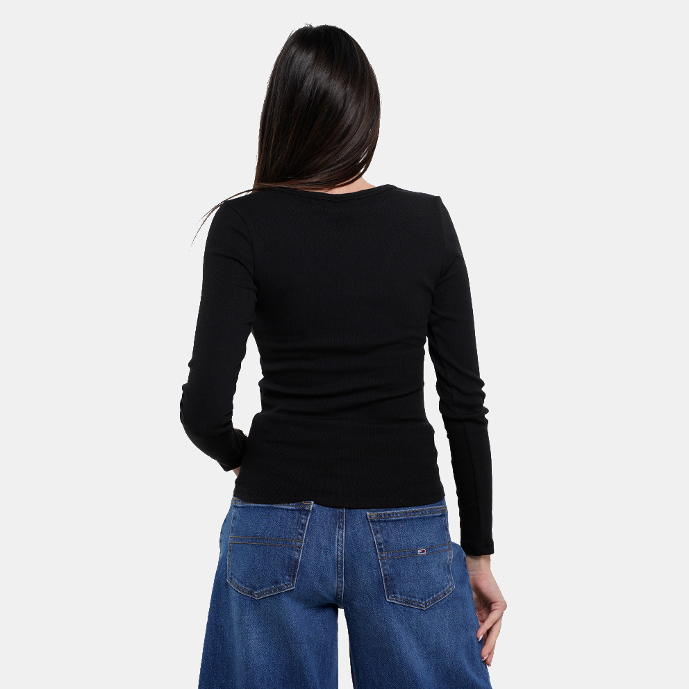 Tommy Jeans Slim Essential Rib V Neck Γυναικεία Μακρυμάνικη Μπλούζα