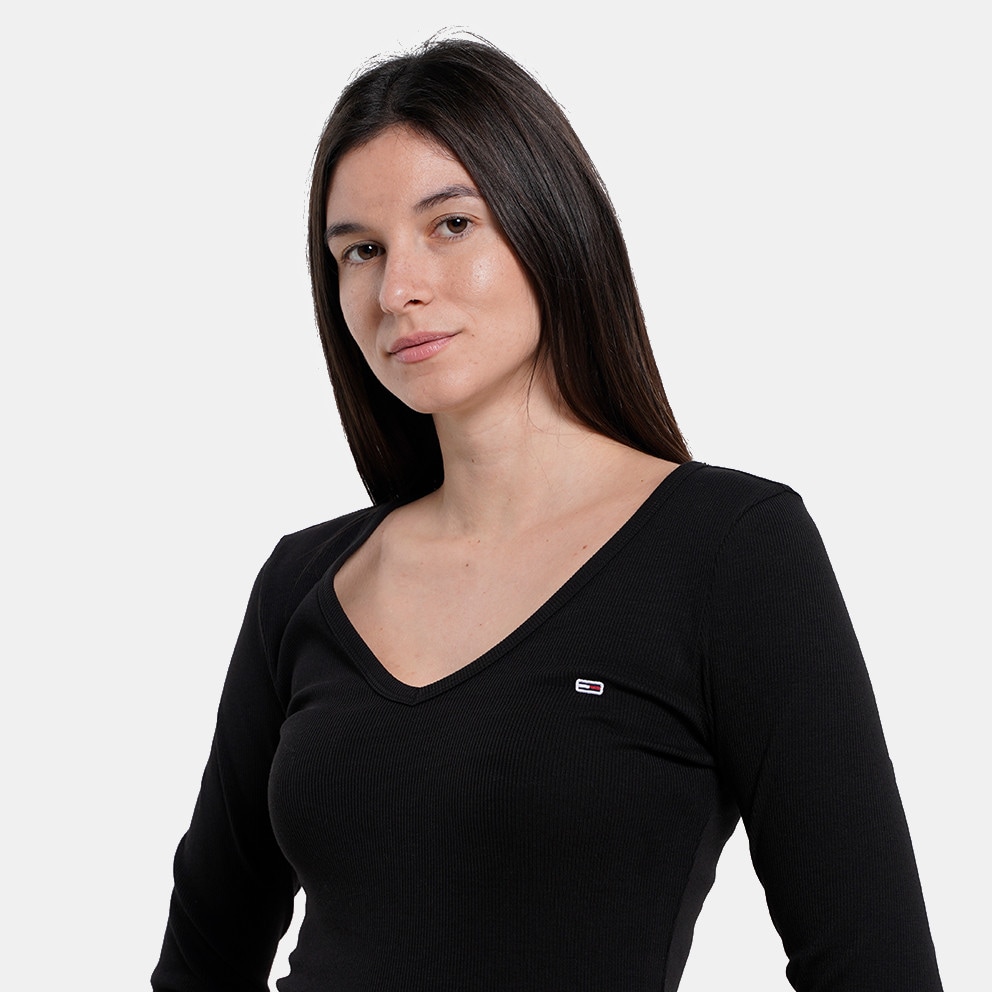 Tommy Jeans Slim Essential Rib V Neck Γυναικεία Μακρυμάνικη Μπλούζα