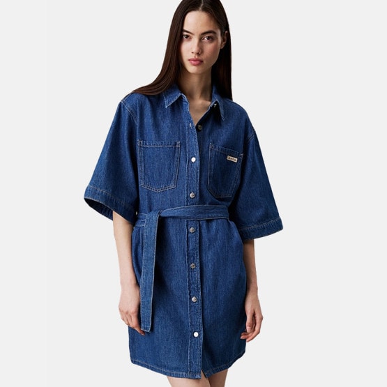 Calvin Klein Linen Boxy Belted Shirt Dress