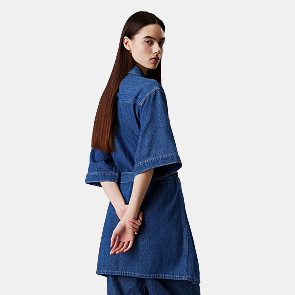 Calvin Klein Linen Boxy Belted Shirt Dress