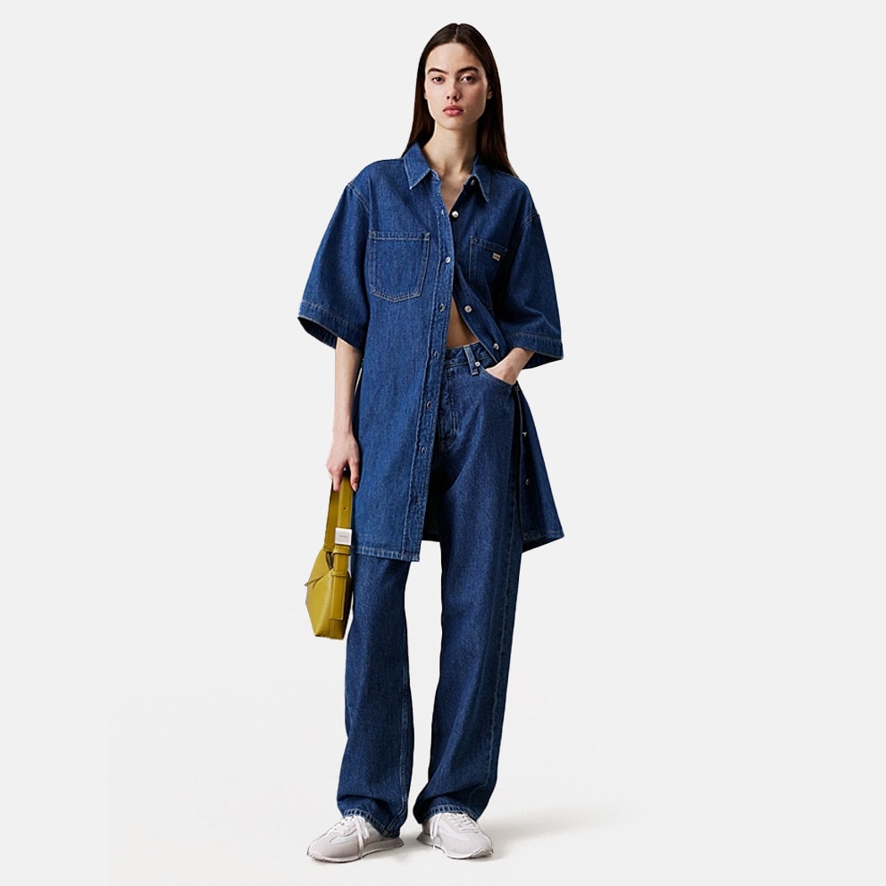 Calvin Klein Linen Boxy Belted Shirt Dress